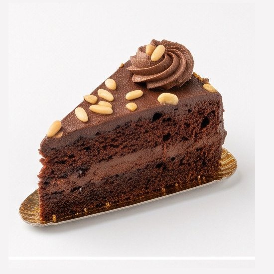 Fetta di torta al cioccolato e pinoli